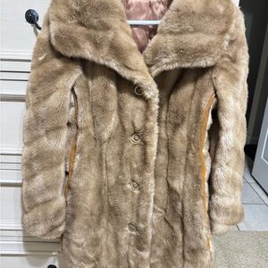 Vintage Button Down Tissavel Tan Faux Fur Coat